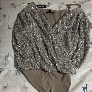 Express Silver Sequin Bodysuit